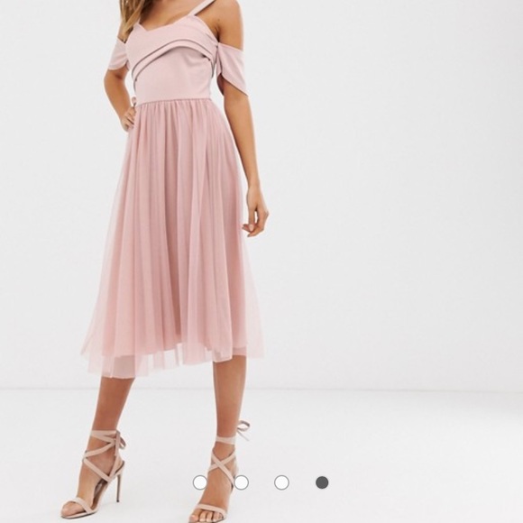 ASOS scuba top cold shoulder tulle dress Small - Picture 4 of 9